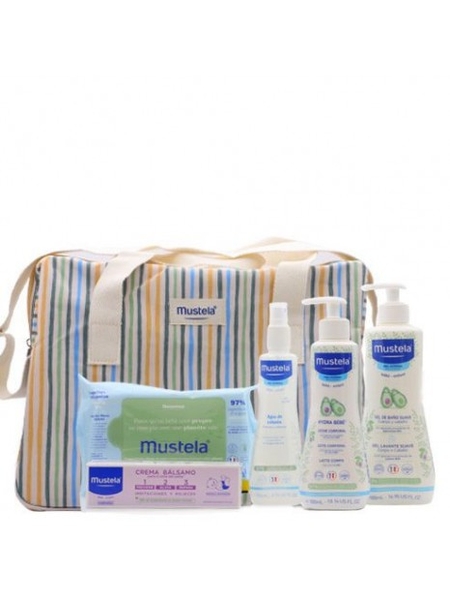 BOLSA DE PASEO MUSTELA RAYAS CON 5 PRODUCTOS